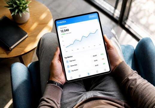 Professional Tablet Mockup Showing Business Analytics Dashboard in Hands