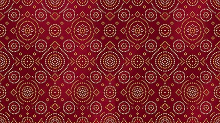 Fototapeta premium Geometric Gold Pattern on Deep Maroon Background Intricate Repeating Design Texture