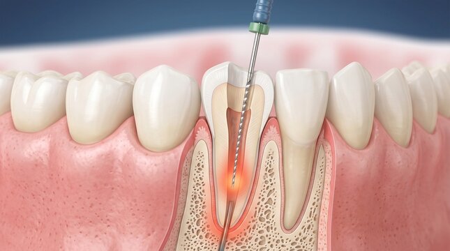 Dental root canal treatment procedure illustration