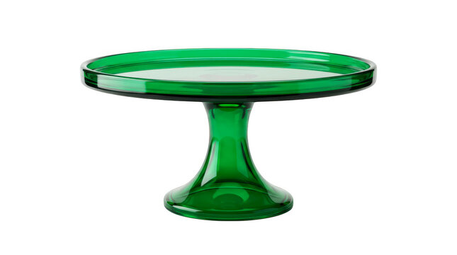 Emerald green glass cake stand isolated 3D render for bakery banner