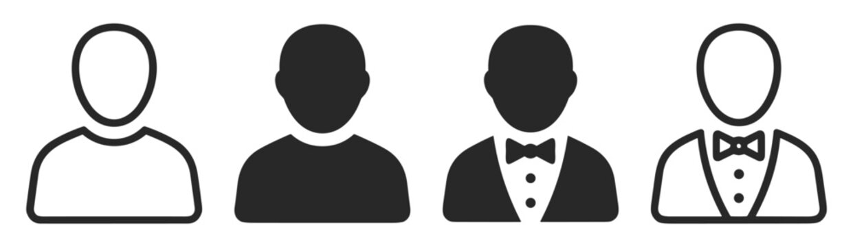 Set of two user icons with outline and solid style representing people or users on transparent background