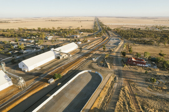 Early morning aerial over the town of Pithara in Western Australia