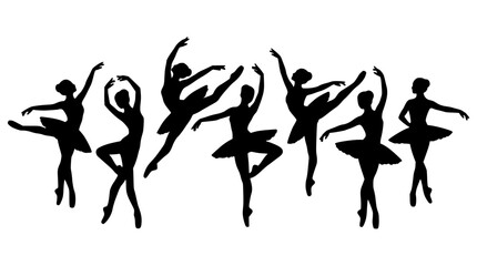 Ballerinas Performing in Various Dance Poses with Elegant Silhouettes Featuring Ballerina, Ballet, Silhouette with Performance and Graceful Elements © Harun