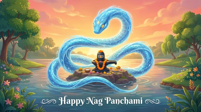 Serpentine water sculpture honors nag panchami festival