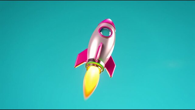 Stylized rocket ship soaring through space with glowing engine trail