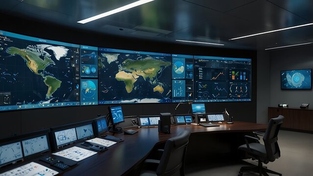 Global Command Center with Real-Time World Map Data Visualization for Security Operations