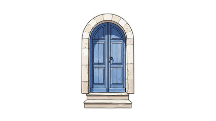 Fototapeta premium Blue Arched Wooden Door Illustration