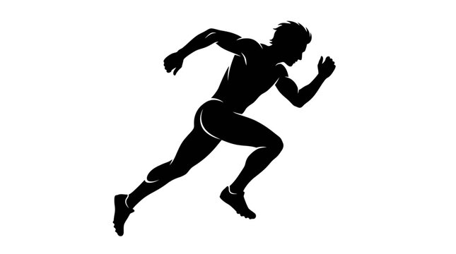 Silhouette of a male athlete running, sprinting, race, sport, fitness, dynamic pose