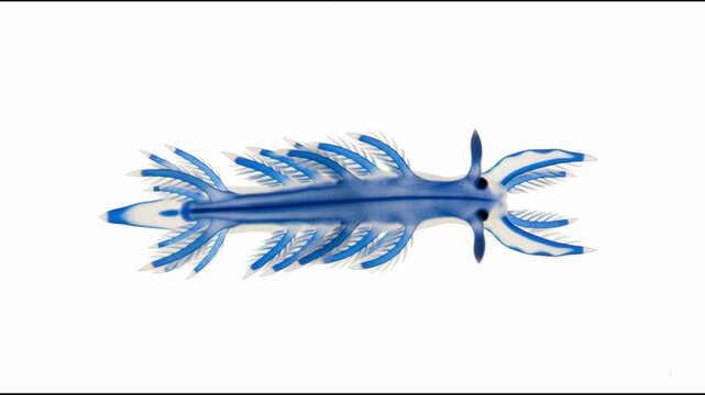 Blue dragon sea slug swimming gracefully in water, gentle undulating motion of its cerata, floating with ocean currents