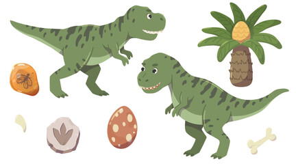 Fototapeta premium Tyrannosaurus character in two poses. Famous predatory dinosaur t rex. Prehistoric animal