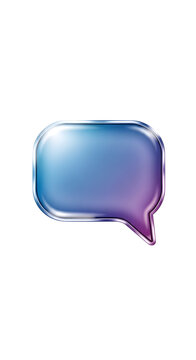 Rectangular glass speech bubble with blue to purple gradient and metallic border on isolated transparent background.