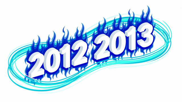 Colorful fiery year numbers 2012 2013 with dynamic blue flames and energetic design for celebration and new year themes