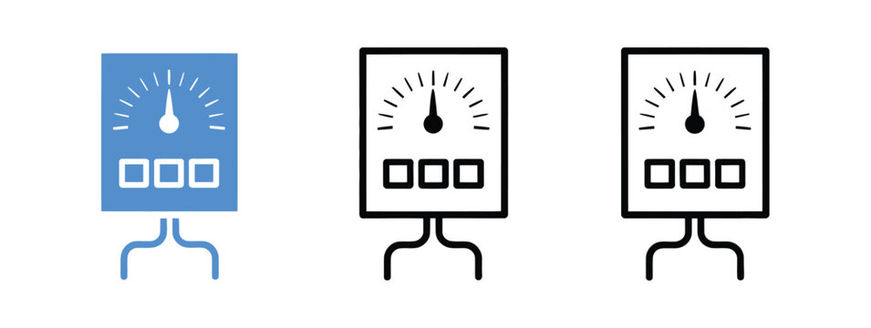 Meter Sign Icon Set Featuring Smart Energy Consumption and Electric Voltmeter Symbols with Editable Stroke Vector Illustration
