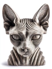 Obraz premium Sphynx Cat Head Sculpture With Textured Gray Finish Isolated On White Background