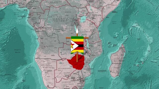 Zimbabwe map with flag overlay indicating national identity and digital motion