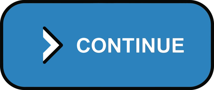 Blue rounded continue button with arrow icon isolated on white, web navigation UI element