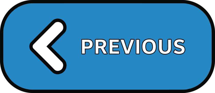 Blue previous navigation button with left arrow isolated on white, web interface icon for back action