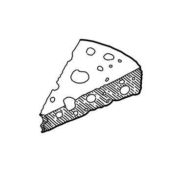 Simple line art sketch of a cheese with transparent background 