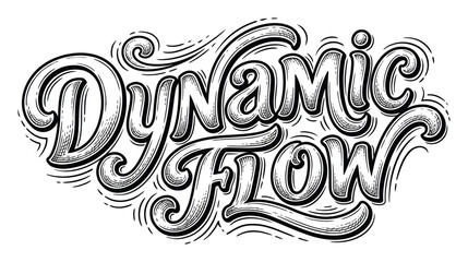 Dynamic flow hand lettering with cursive typography and decorative swirls in black and white © vector Art