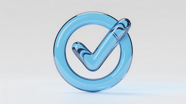 Blue checkmark icon, glossy verification symbol, 3D validation sign, confirmation mark