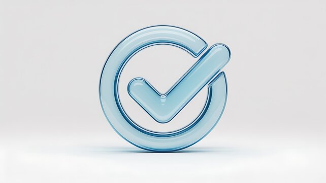 Glossy blue checkmark icon, 3D verification symbol, shiny approval sign, confirmation mark