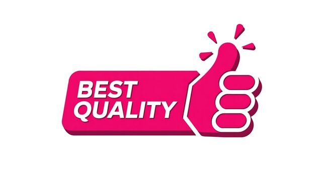 Pink thumbs up icon, best quality sign, approval symbol, vector graphic
