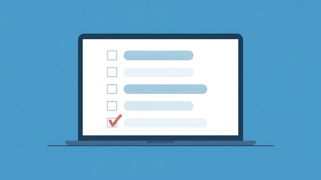 Checklist, laptop screen, to-do list, task list, productivity concept, business illustration