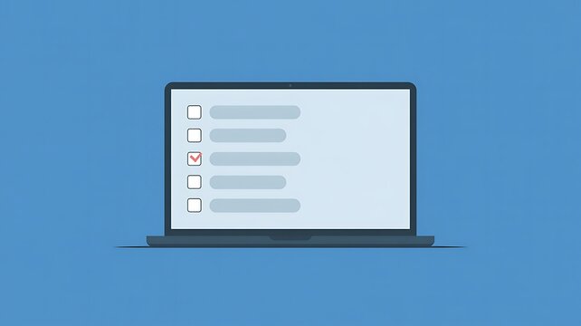Laptop, computer, checklist, to-do list, task management, blue background, minimalistic design, productivity, workflow, digital tool