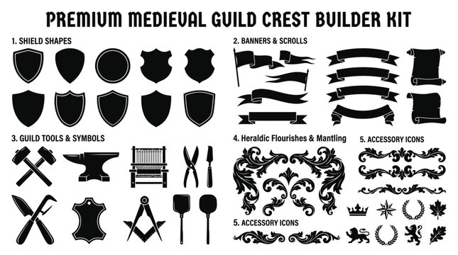 Medieval Guild Crest Builder Kit Symbols.