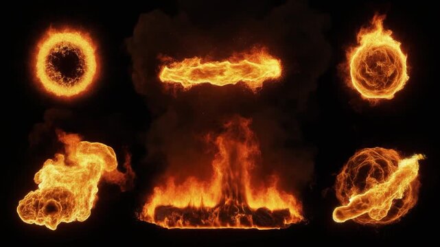 Collection of Dynamic Fire VFX Elements Rings Explosions and Flames