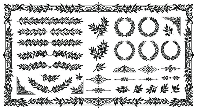Collection of various leaf and wreath designs.