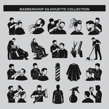 Barbershop Silhouette Collection: Men's Haircuts, Beard Trims, Shaving and Barber Tools Icons