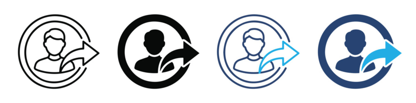 User Share Profile icon set. person avatar with arrow icons. account sharing and social network concept. vector illustration. new