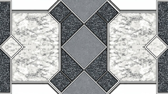 Intricate black and white terrazzo floor pattern with geometric shapes and textured surfaces for modern interior design