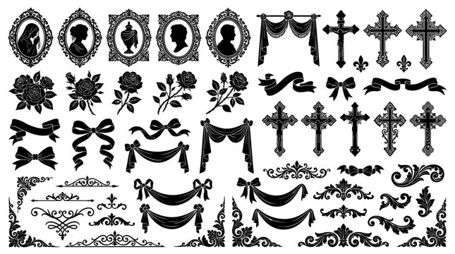 Various ornate black design elements collection.
