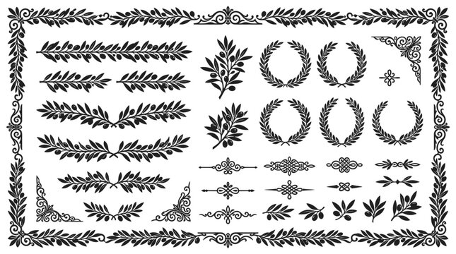 Collection of various leaf and wreath designs.