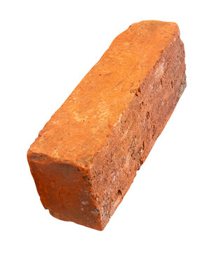 Single old red or orange brick isolated with clipping path in png file format