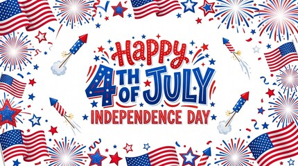 Obraz premium Happy 4th of july independence day celebration graphic with fireworks and flags