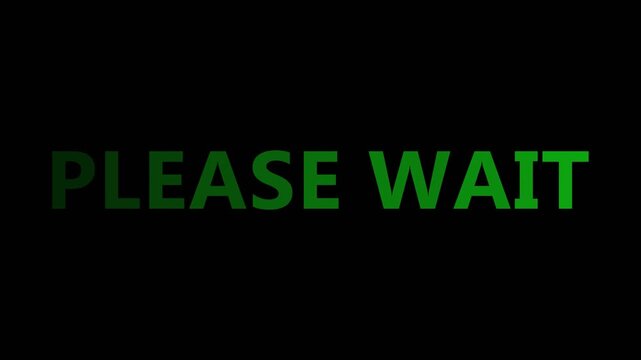 Please Wait Text with Glitch Animation on Black Background, Loading Screen, Digital Error Signal 4k video