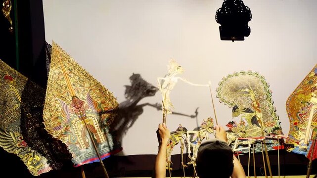 Traditional Indonesian Wayang Puppet Display