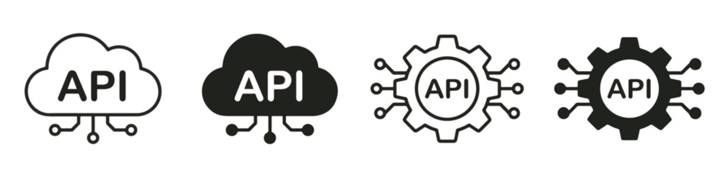 API Icon Set. Application Programming Interface, Cloud Connectivity and Software Development Icons cog, service, application, technology, vector, design, web, computer Vector Illustration. 