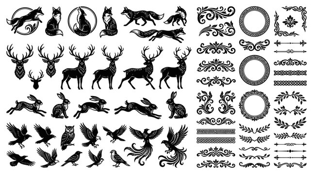 Black silhouettes of various wild animals.