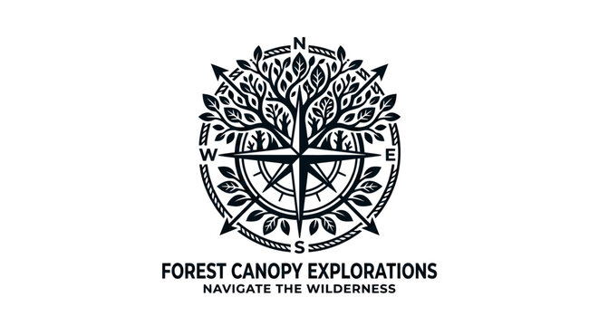 Compass Rose Tree Logo Design for Forest Exploration Company.