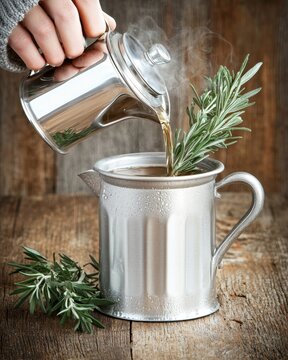 Rustic Herbal Tea Preparation with Fresh Ingredients in a Cozy Setting