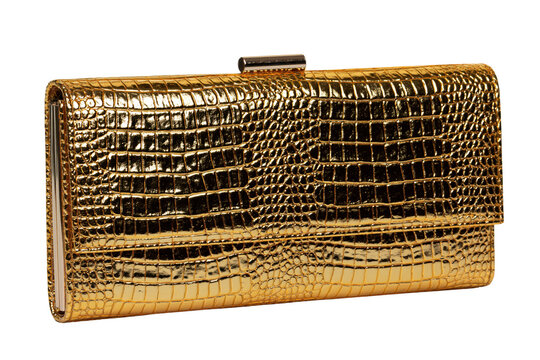 Gold clutch purse with elegant evening fashion style isolated on transparent background
