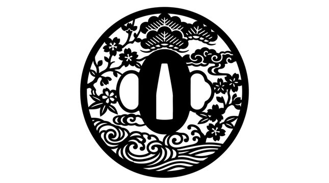 Traditional Japanese Katana Sword Tsuba Design.