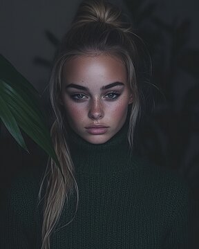 Tranquil Woman with Closed Eyes in Minimalist Relaxing Setting