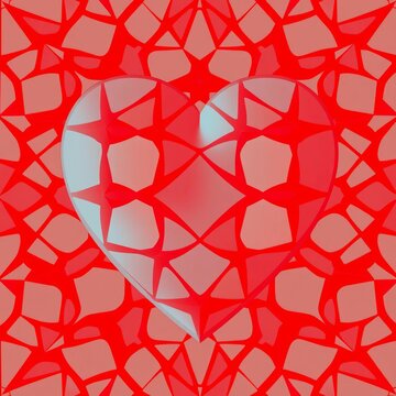 Geometric patterned heart with interlocking shapes and bright red color, element, colorful