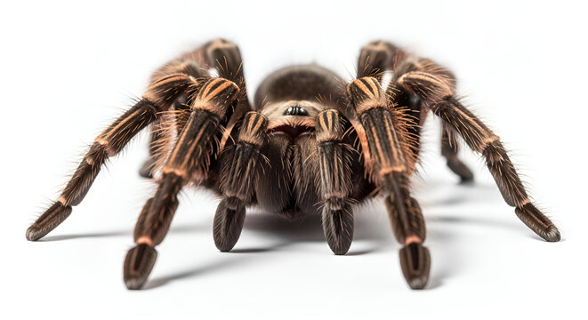 High-detail macro photo of a hairy tarantula spider, showcasing realistic textures of its legs and body. Ideal for wildlife, nature, insect, and educational themes.
