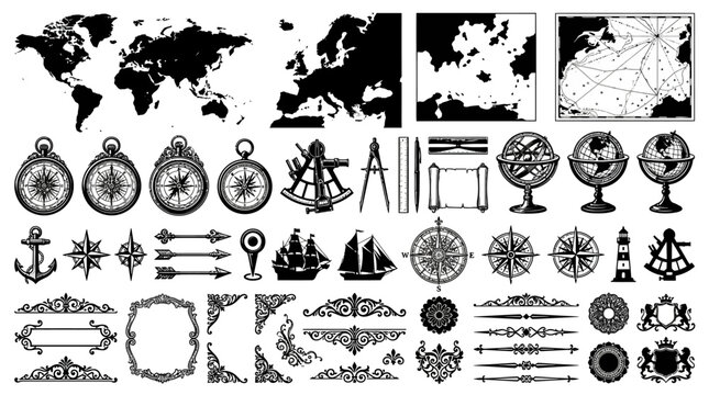 Vintage Navigation Icons and Symbols.